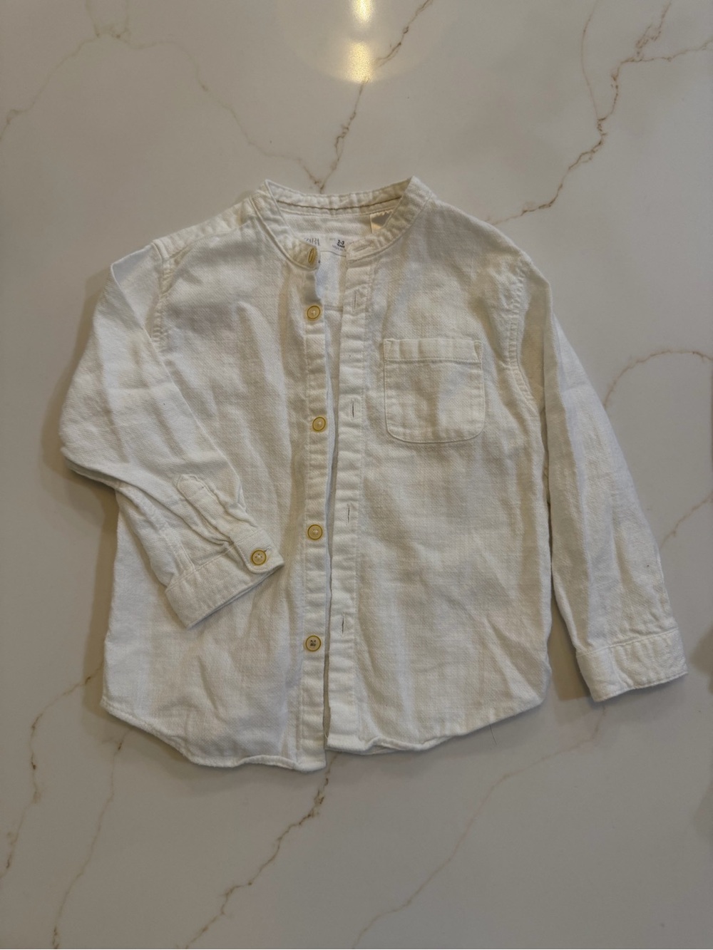 Zara Kids White Band-Collar Button-Down Shirt